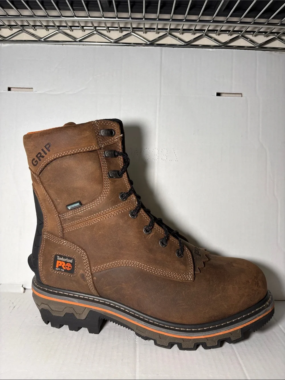 Timberland PRO Brown Leather Work Boots with Orange Accent Soft Toe 13m